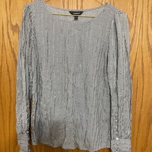 White, metallic, blue stripped blouse